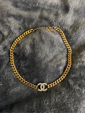Gold-Tone Chain Necklace with Crystal Interlocking Logo Accent - Women Jewelry